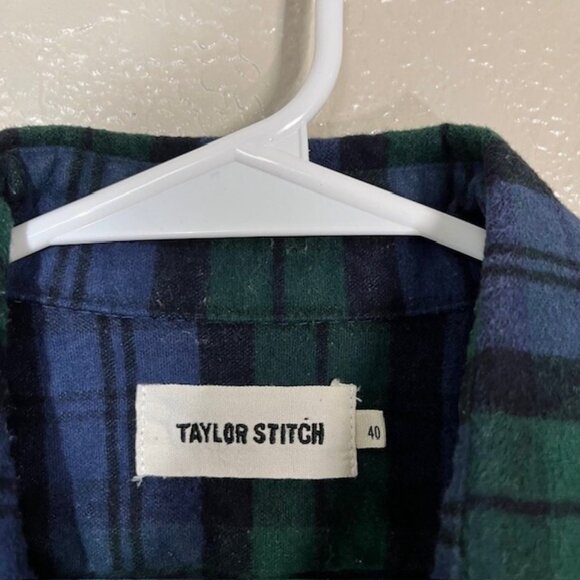 Taylor Stitch Flannel Shirt Mens 40 Medium Green Blue Plaid Button Up - Picture 3 of 5